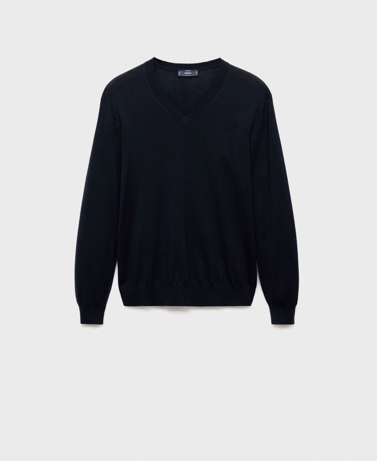 Mango Solid Wool V-neck Sweater In Blue