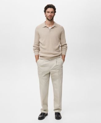 MANGO - Men's Cotton-Blend Ribbed Polo Sweater