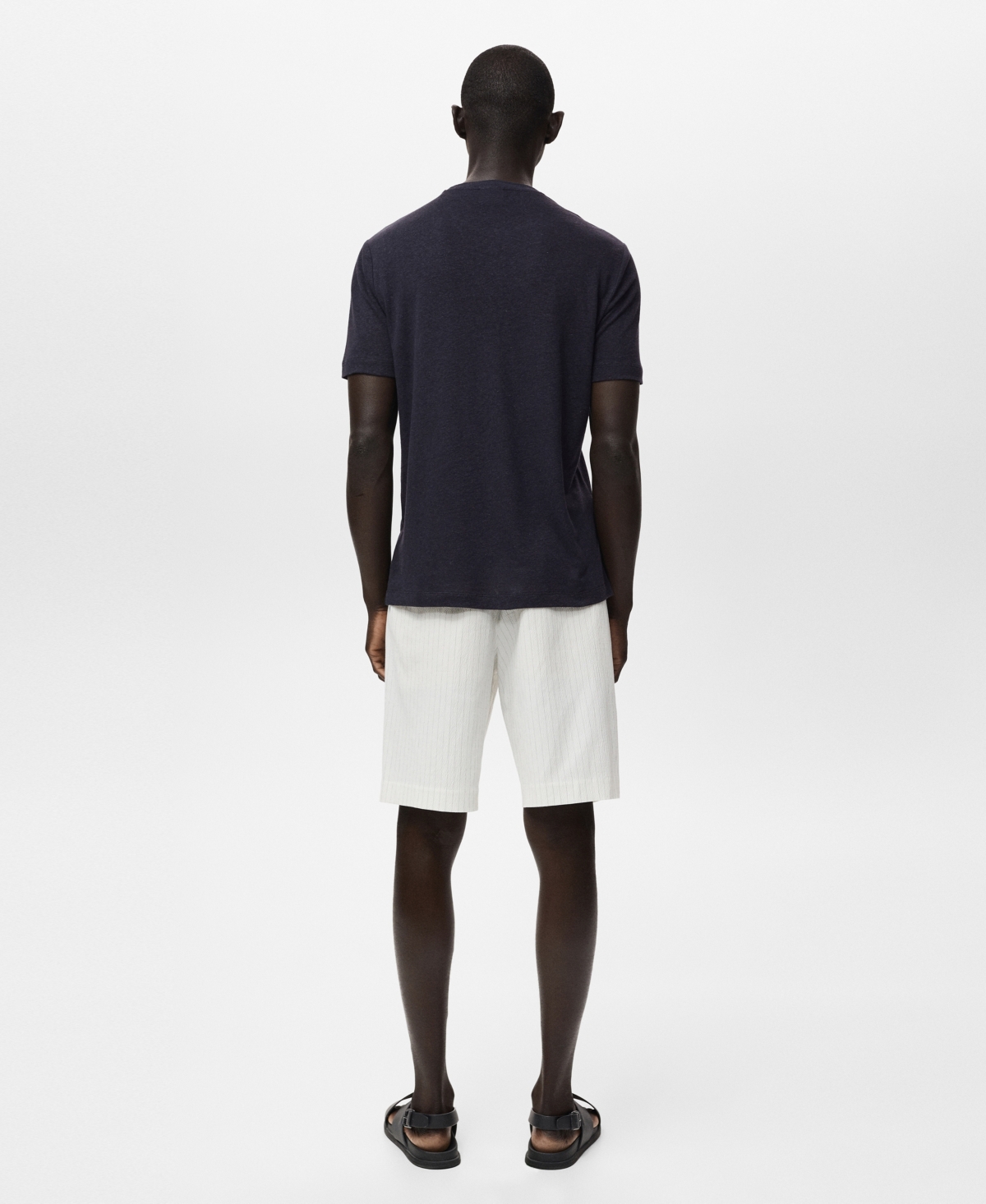 Mango Slim Fit Linen Blend T-shirt In Blue
