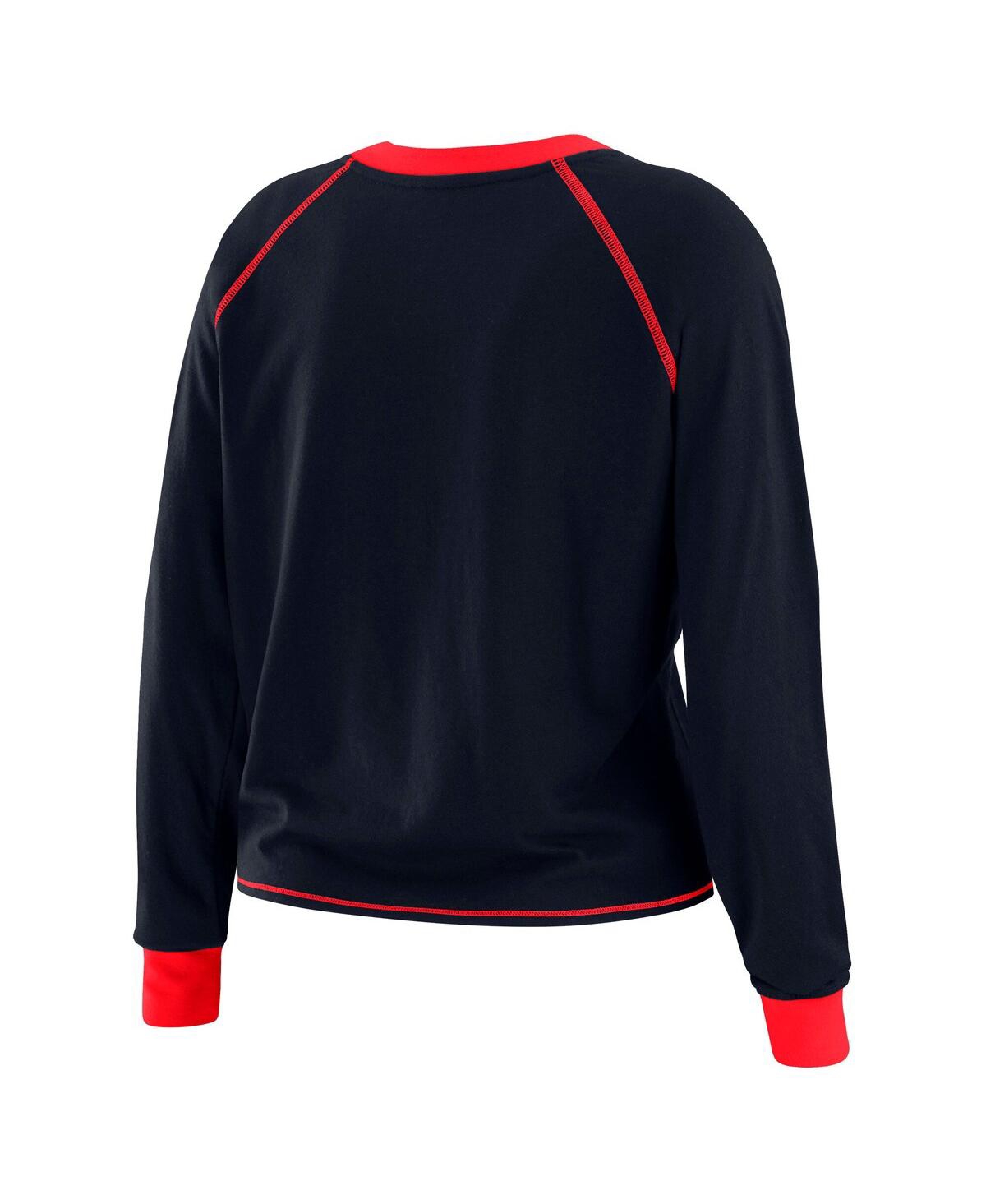 Wear By Erin Andrews Women's Navy/red Houston Texans Tie-front Long Sleeve Top In Blue