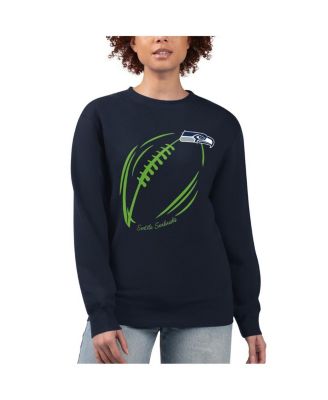 G-III 4Her by Carl Banks - Women's Navy Seattle Seahawks Football Logo Graphic Fleece Tri-Blend Pullover Sweatshirt