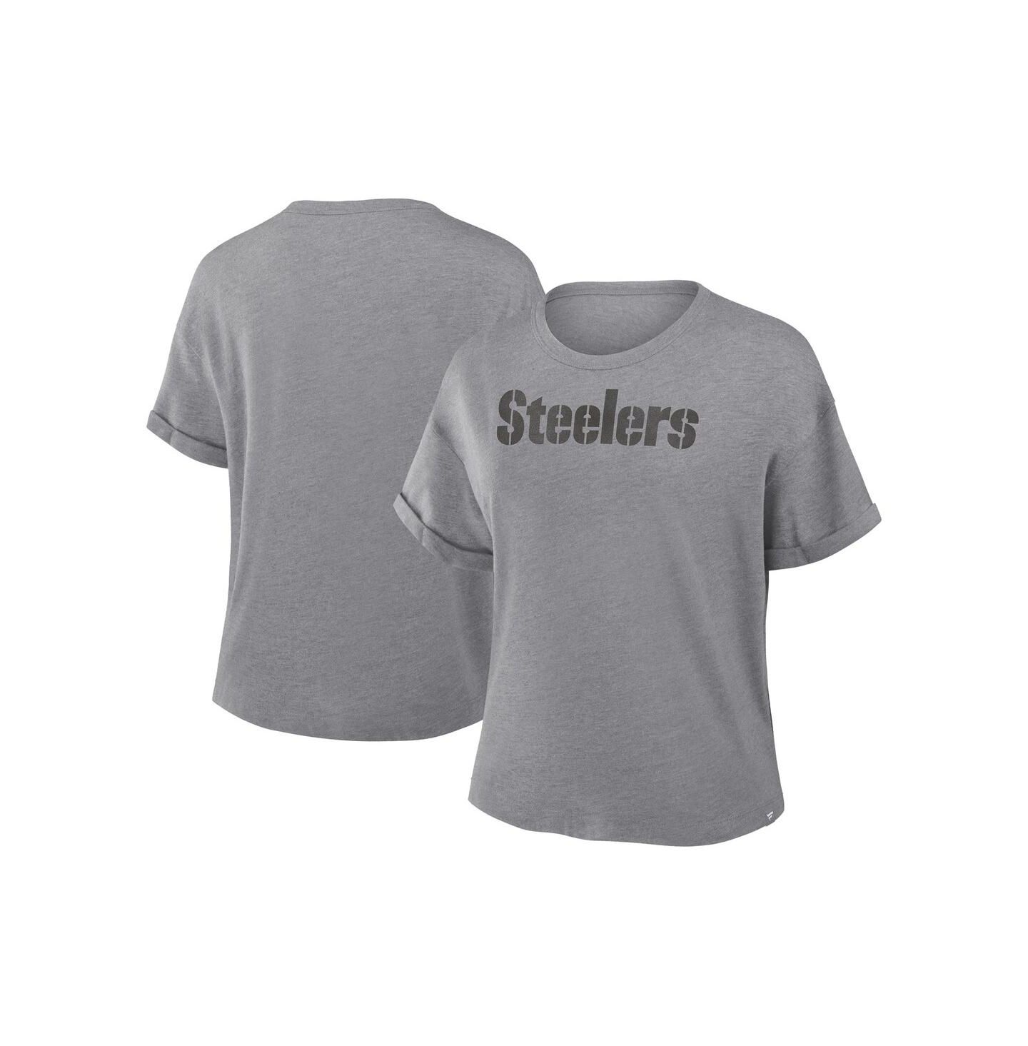 Женская футболка Fanatics Heather Gray Pittsburgh Steelers Swing Pass Tri-Blend Boxy — фото 1