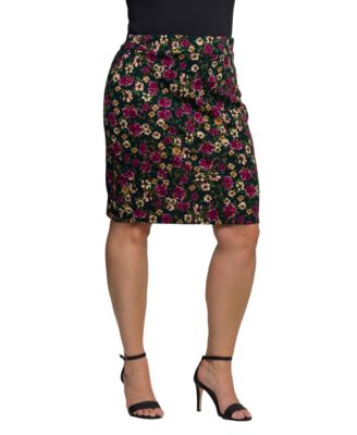 Plus Size Floral Print Knee Length Pencil Skirt