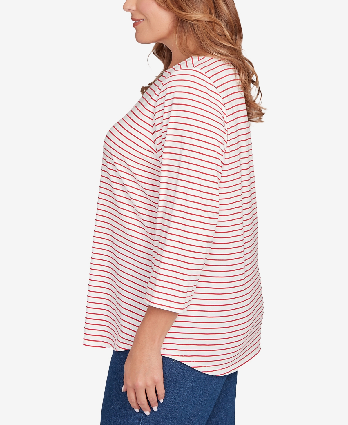 Ruby Rd. Plus Size Christmas Truck Striped Knit Top In Neutral