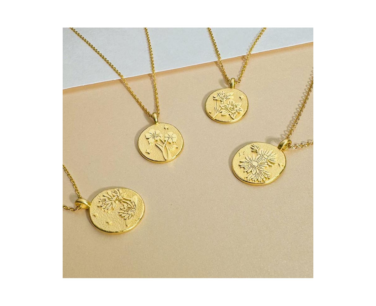 Sterling Silver Birth Flower Pendant Necklace