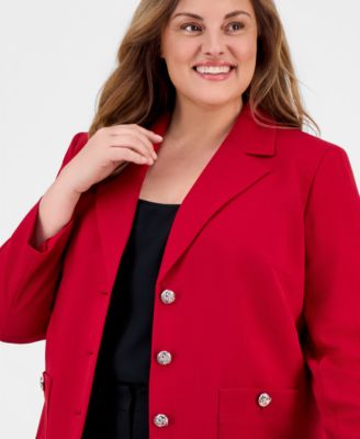Plus Size Stretch Crepe Three-Button Blazer