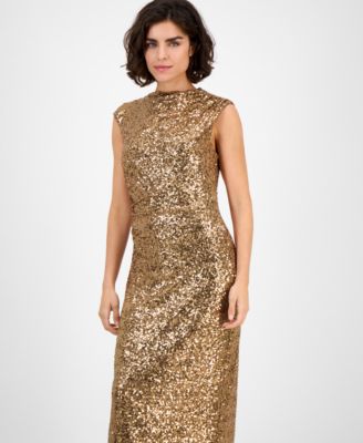 Women's Drape-Neck Sleeveless Sequin Dress