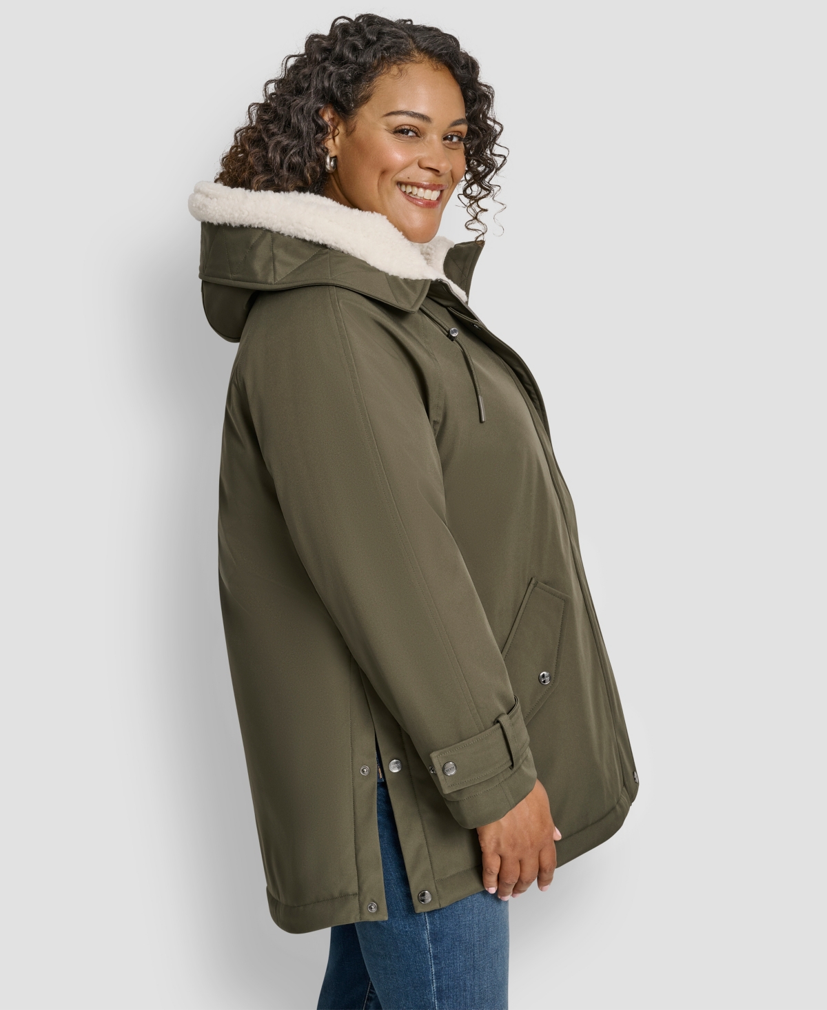 Dkny Plus Size Hooded Coat In Green