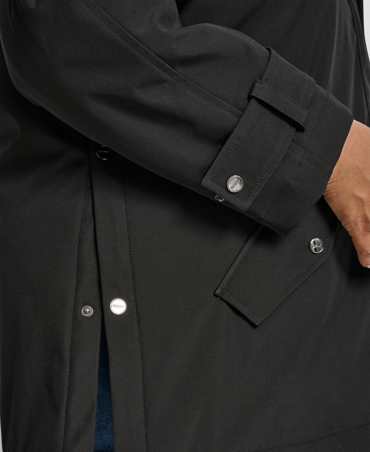 Dkny Plus Size Hooded Coat In Black