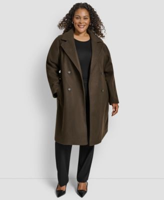 Plus Size Belted Notch Collar Coat