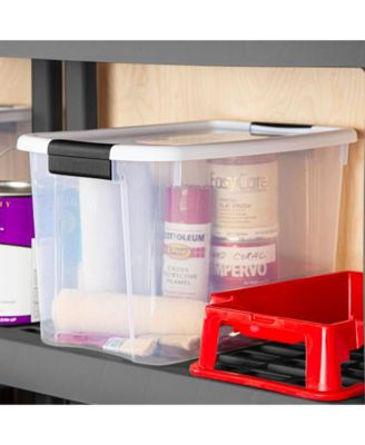 30 Qt Clear Plastic Stackable Storage Bin w/ Latch Lid, White (6 Pack)