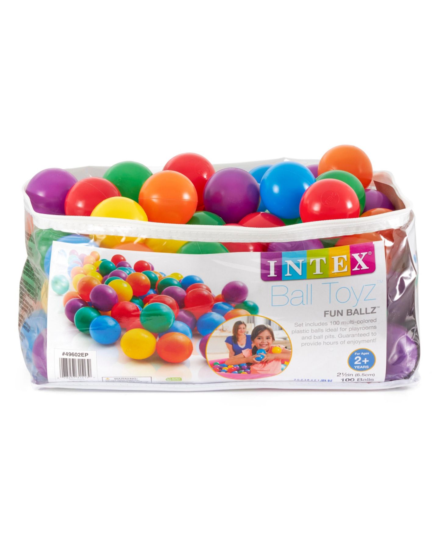 Детские игрушки Intex Fun Ballz 2.5" Multi-Colored Plastic Balls, 100-Pack, Ages 3+ — фото 7