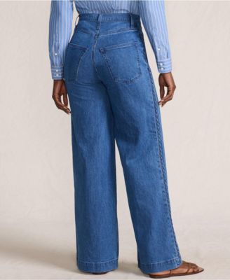 Women's Soft Denim High Rise Wide Leg Braided Jeans