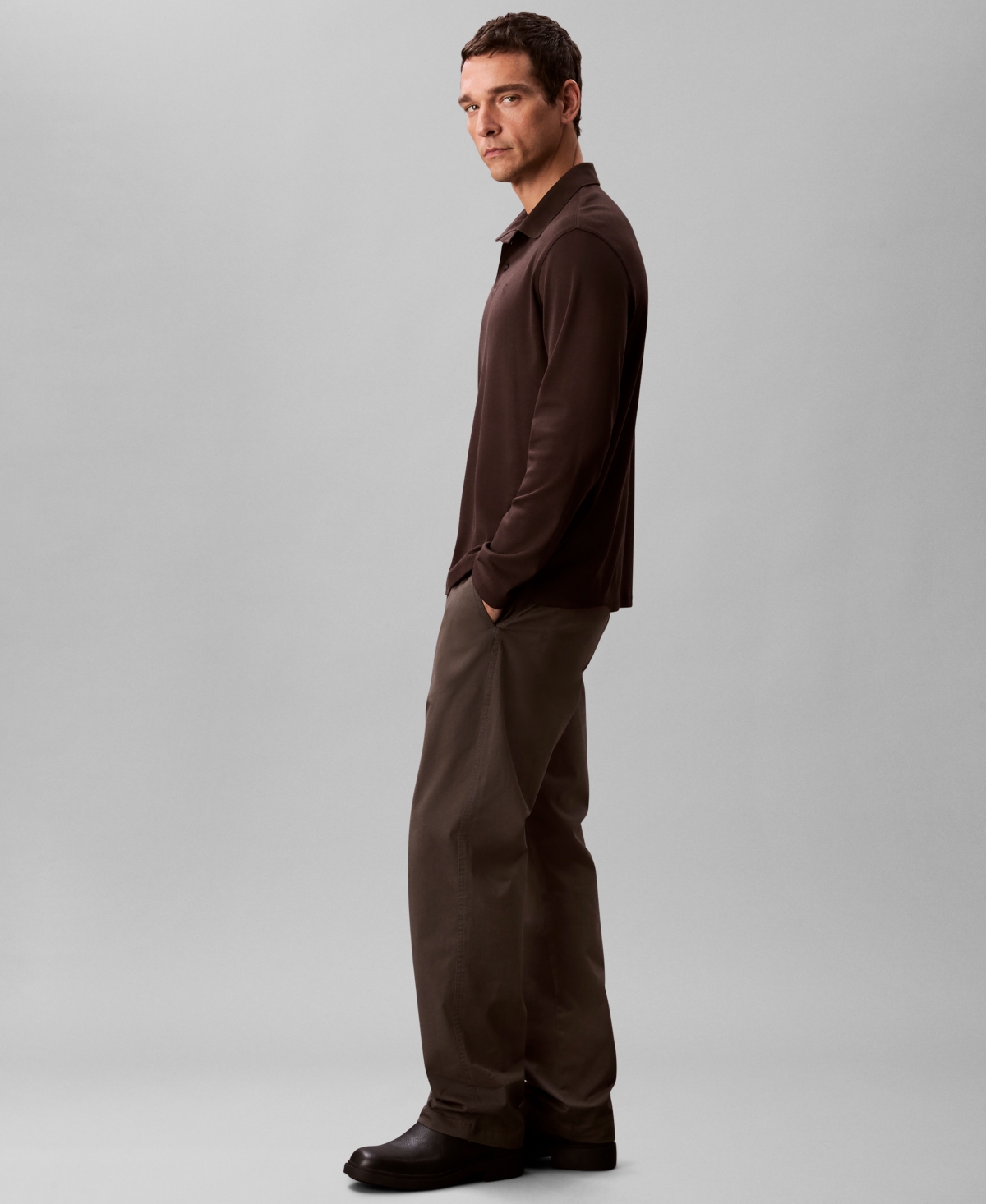Calvin Klein Men's Long Sleeve Polo Shirt In Brown