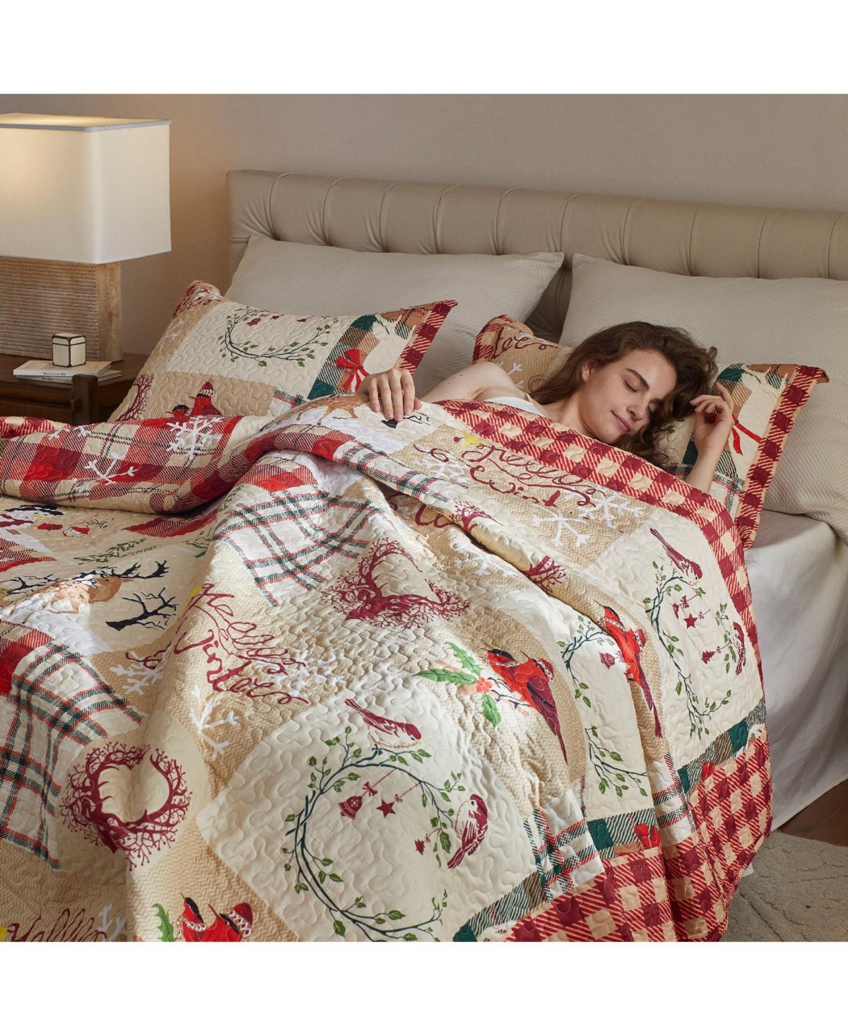 MarCielo 3 Piece Christmas Quilt Bedspread Set Rustic Cabin Lodge Quilt B010