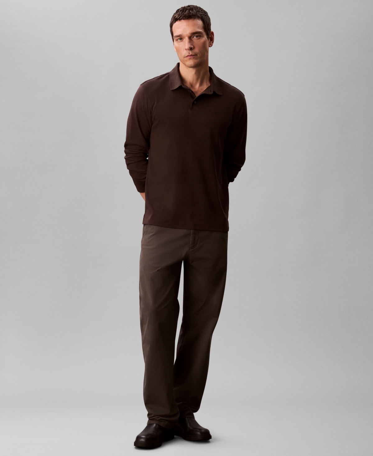 Calvin Klein Men's Long Sleeve Polo Shirt In Brown