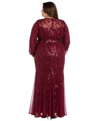 Plus Size Surplice Sequined Gown