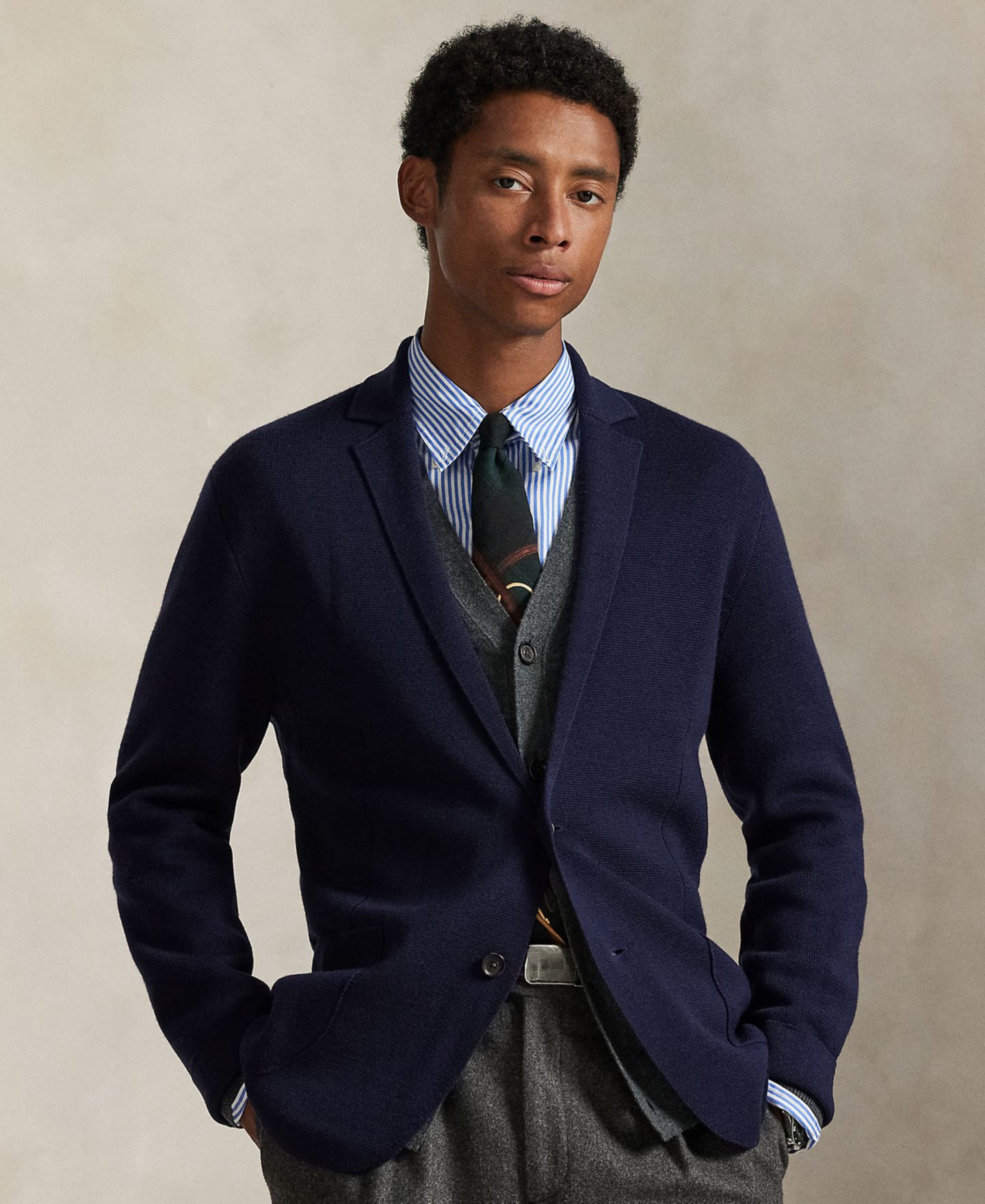 Мужской кардиган Polo Ralph Lauren Merino Long Sleeve Blazer, цвет: Синий — фото 1