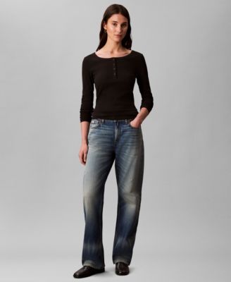 Women's Long Sleeve Ribbed Knit T-Shirt