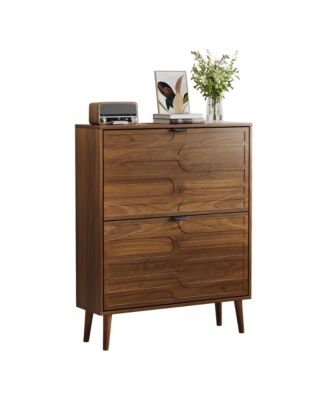 31.5" Modern Walnut Shoe Cabinet with Flip Drawers