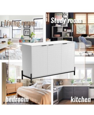 Modern Storage Cabinet with Adjustable Shelves, 49IN Accent Cabinet with 3 Doors, Decorative Cabinets for Living Room, Kitchen, Office