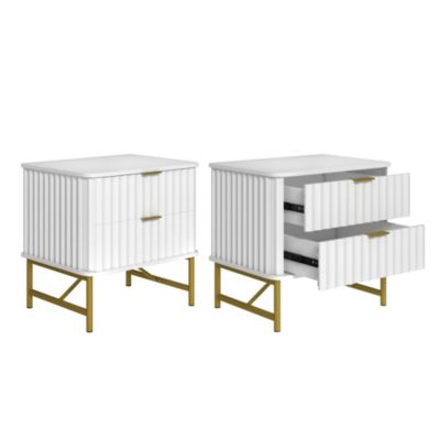 2-Drawer Nightstand with Metal Base
