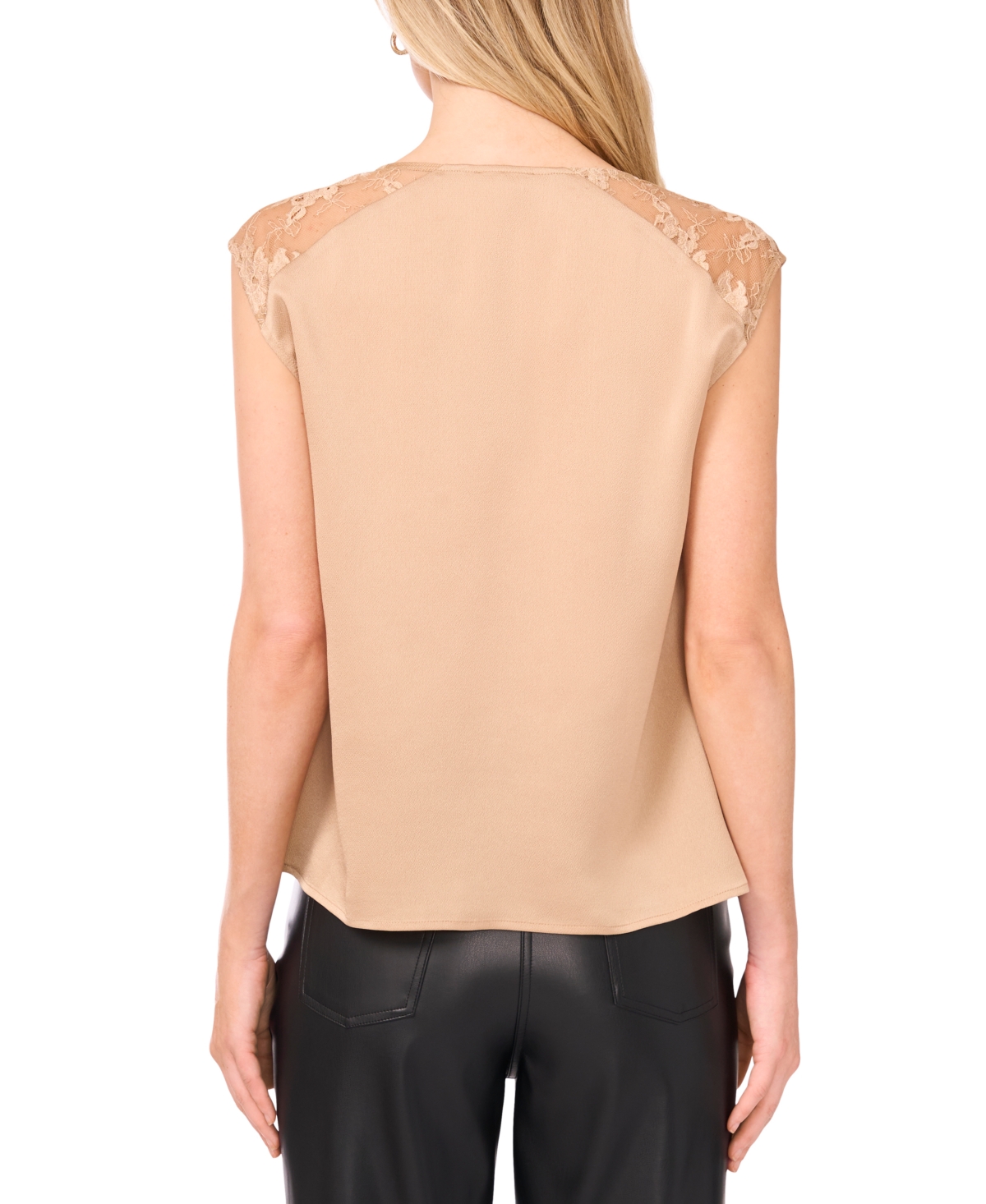 Vince Camuto Lace Trim Cowl Neck Sleeveless Top In Neutral