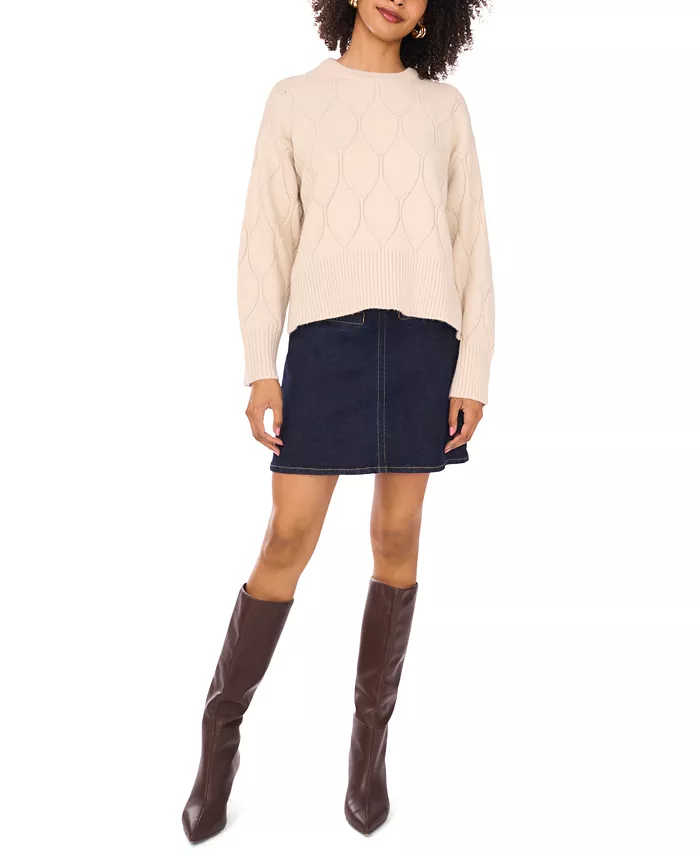 Women's Crewneck Textured Knit Pattern Long-Sleeve Sweater - thumbnail 3
