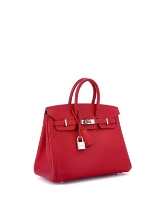 Pre-Owned HERMÃ‰S Birkin 25 Handbag Red Epsom with Palladium Hardware