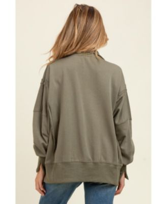 Olive Snap Button Pullover Henley Maternity Sweatshirt