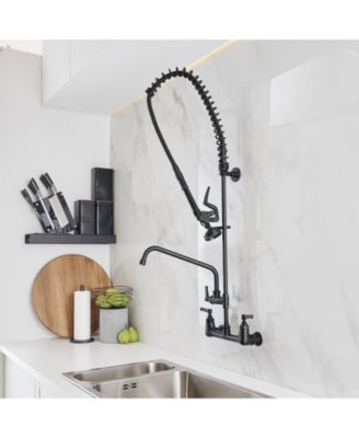 Commercial Restaurant Pull Down 2-Handle Wall Mount Pre-Rinse Spray Utility Kitchen Faucet in Polished Chrome