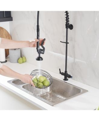 Commercial Restaurant Pull Down 2-Handle Wall Mount Pre-Rinse Spray Utility Kitchen Faucet in Matte Black
