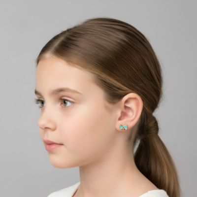 Plated Bow Design Stud Earrings For Kids