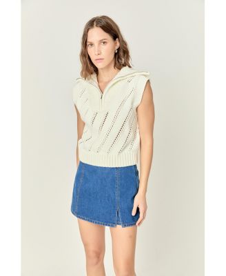 Women's Sleeveless Collar Zip Up Knit