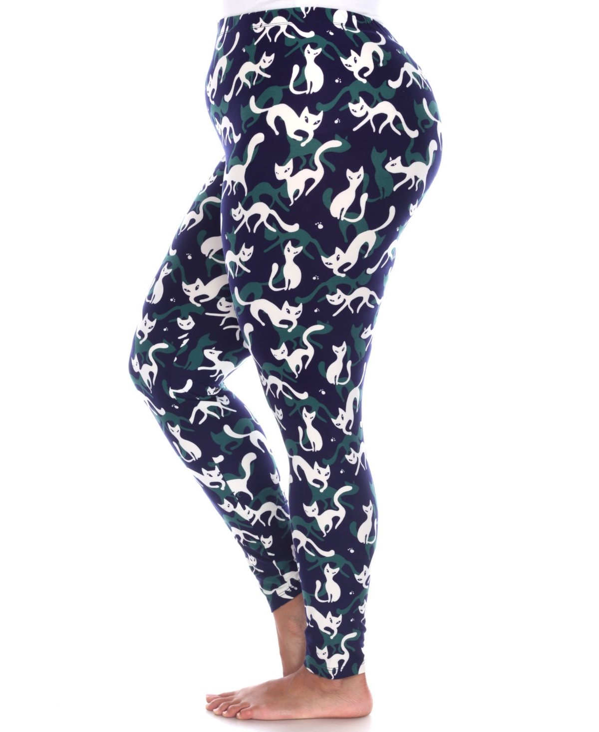 White Mark Plus Size Cat Print Legging Pants, 2-pack In Blue
