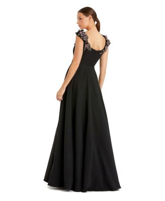 Women's Crepe Sleeveless Ballgown With Rhinestone Flowers
