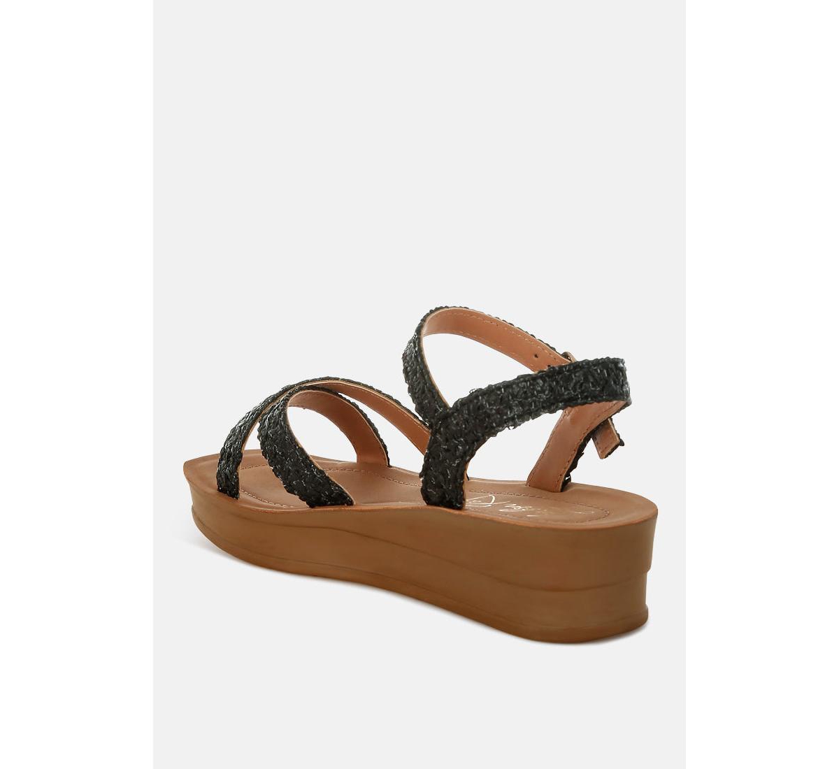 Sephone Woven Square Toe Wedges Sandals Women