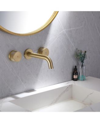 Two-Handle Wall-Mounted Bathroom Sink Faucet in Brushed Gold Finish