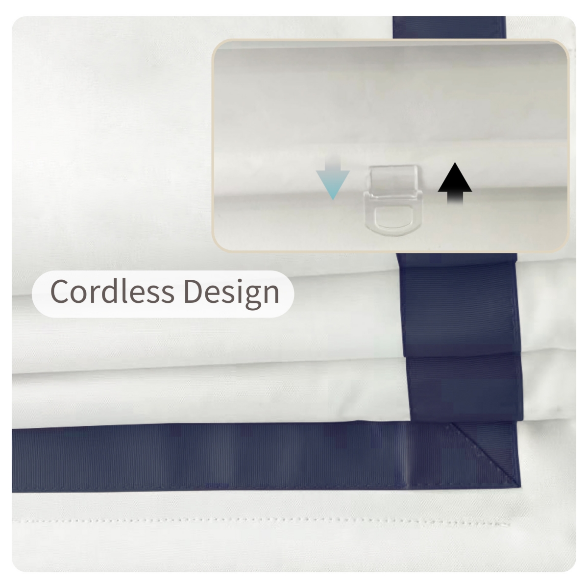 Shadisfy Cordless Pull Down 100% Blackout Roman Shade with Ribbon Border 31"x64"