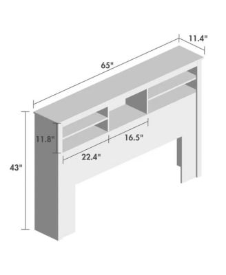 Storage Bookcase Headboard with LED Lights – Wood Grain Finish and Open Shelves for Nighttime Essentials