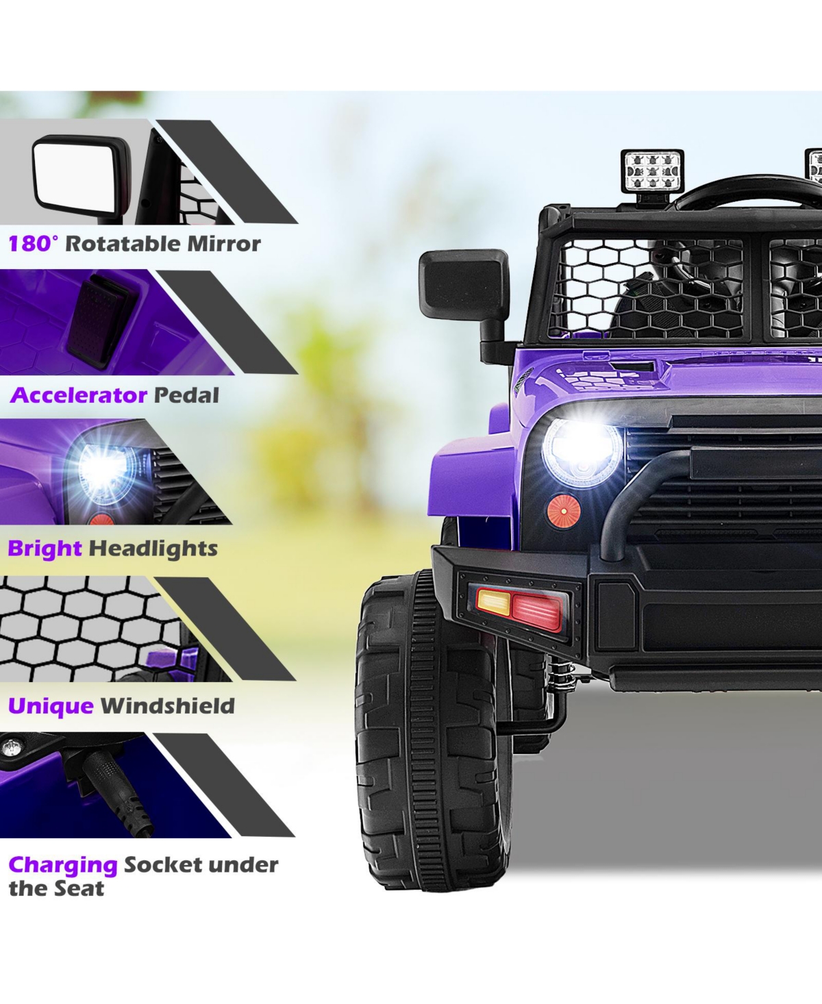 12V Kids Ride-On Truck with Remote Control & Headlights – Purple