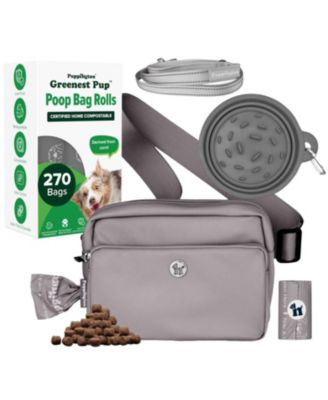 Walk Star Kit: 3-in-1 Dog Walk Bag, Bowl, & Leash plus Matching 270 Refill Dog Poop Bags