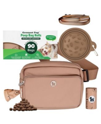 Walk Star Kit: 3-in-1 Dog Walk Bag, Bowl, & Leash plus Matching 90 Refill Dog Poop Bags