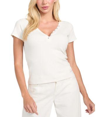 Women's Henley Neck Short Sleeve Top