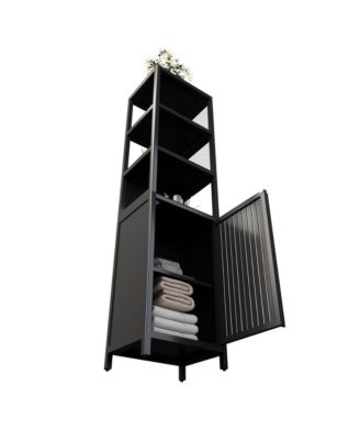 BLACK Slim Tall Cabinet Shutter Door +3 Tier Shelves