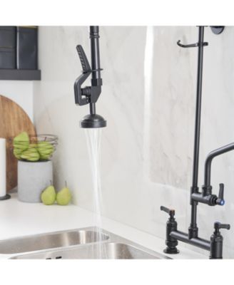 Commercial Restaurant Pull Down 2-Handle Wall Mount Pre-Rinse Spray Utility Kitchen Faucet