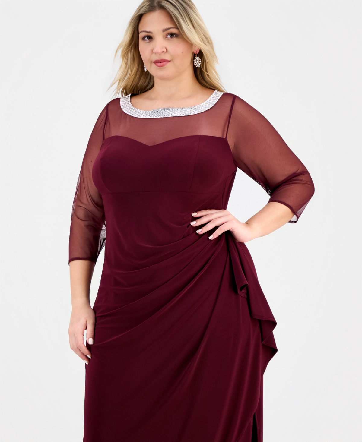 Alex Evenings Plus Size Illusion-trim Ruffled Gown In Purple