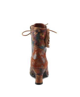 L Artiste Women s ROSELIA-FLOW Baroque Floral Lace-Up Boots with 3D Rose Applique and Sculpted Heel