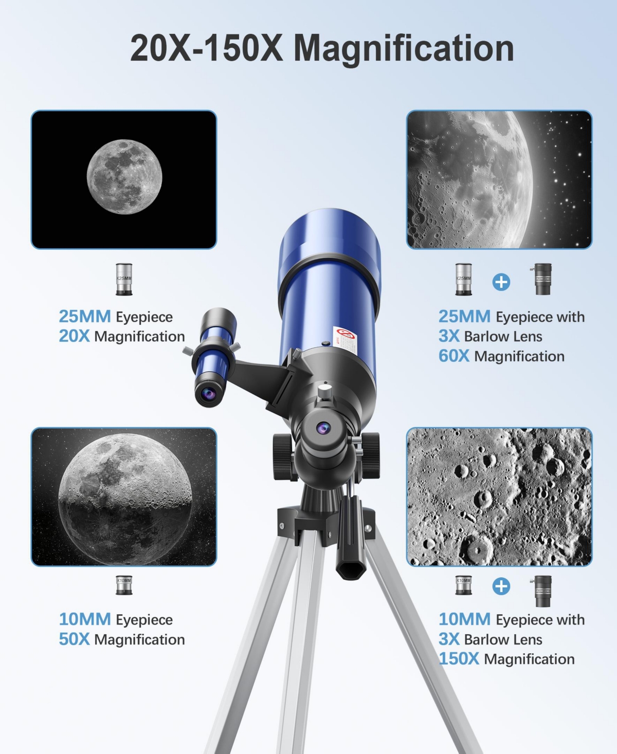 Sugift 80mm Astronomical Refractor Telescope for Beginners with 150× Magnification, Adjustable Tripod, Phone Adapter and Carry Bag