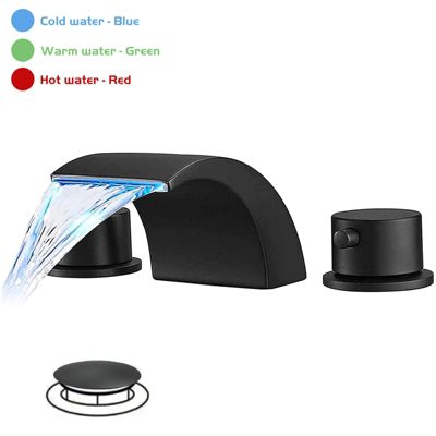 8 in. Widespread 2-Handle Bathroom Faucet With Led Light And Pop Up Drain in Matte Black